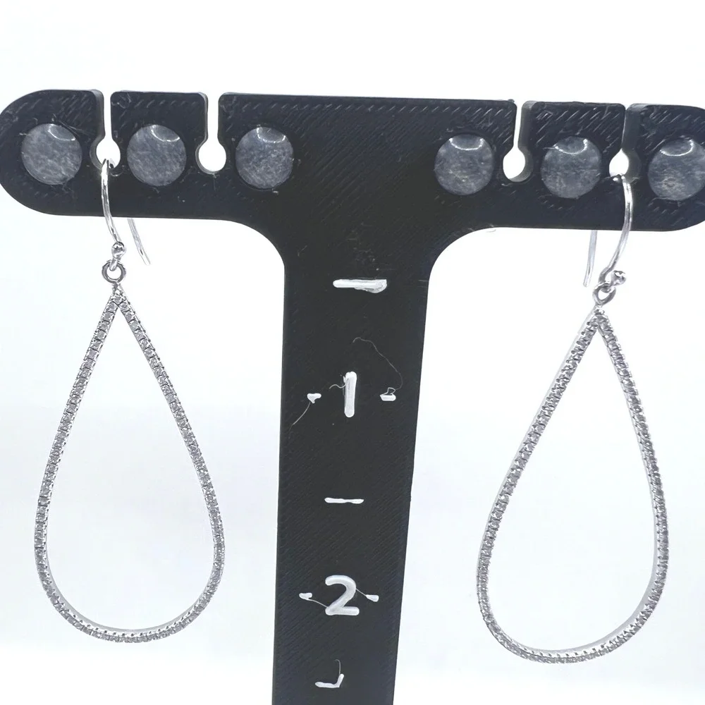 Sterling Silver CZ‎ Micro Pave Hoop Earrings Articulated Prom Formal Wedding
